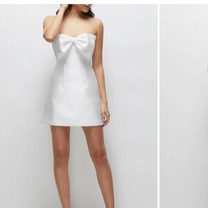 ALFRED SUNG White Strapless Dress with Bow